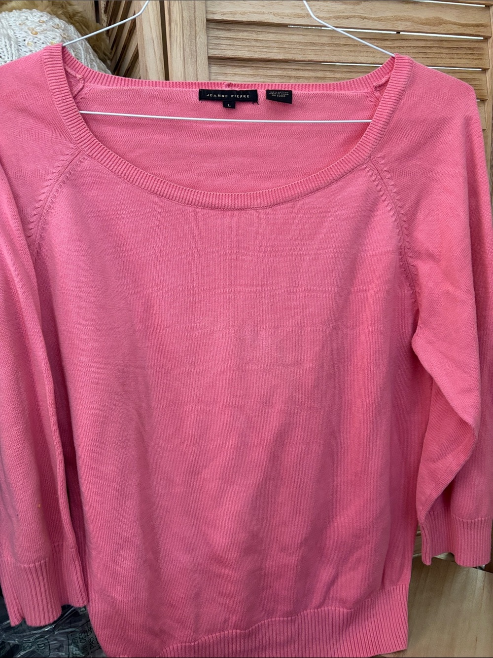 JEANNE PIERRE Pink Scoop Neck Lightweight Knit Sweater